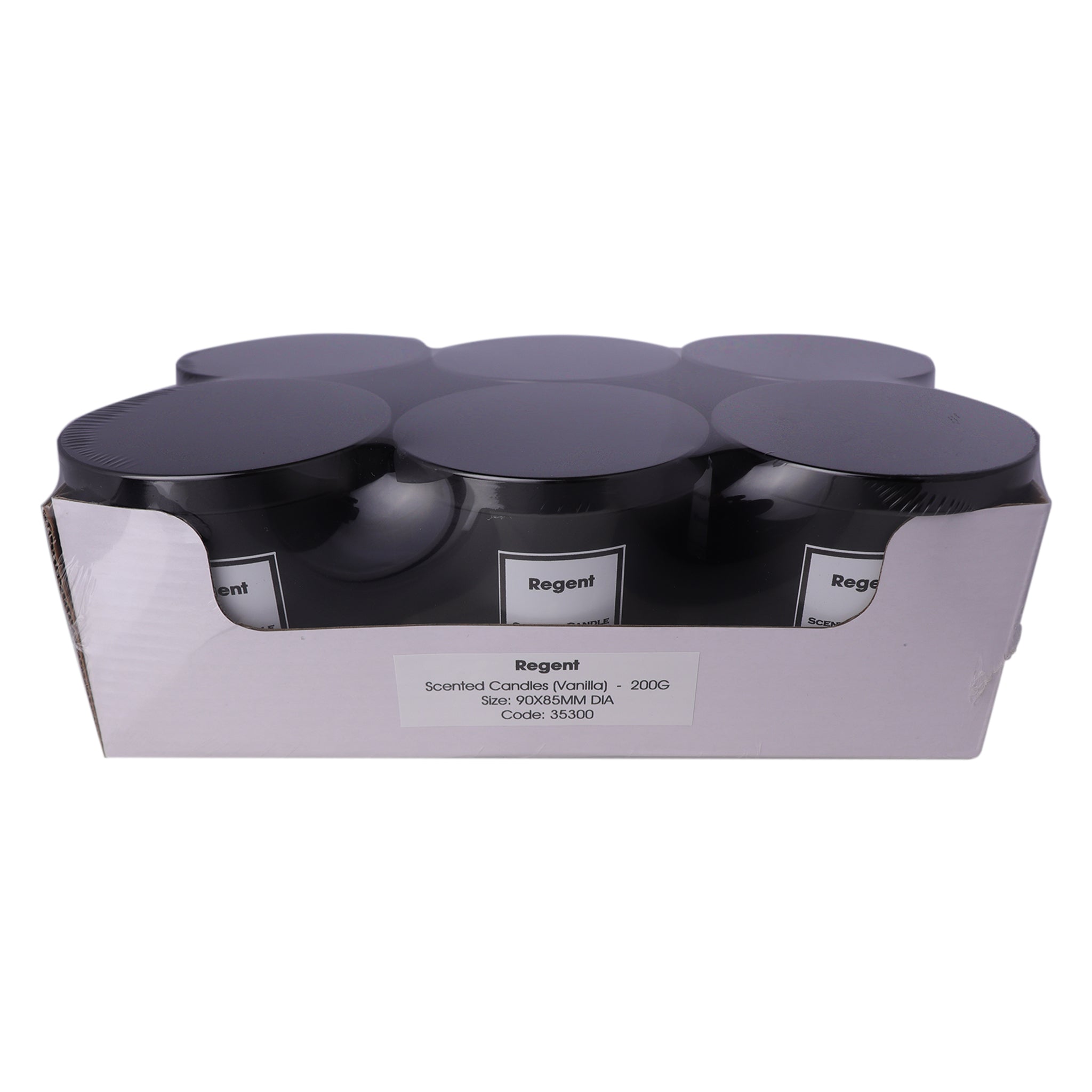 REGENT SCENTED CANDLES (VANILLA) IN A BLACK GLASS JAR WITH BLACK LID 6PK, 200G