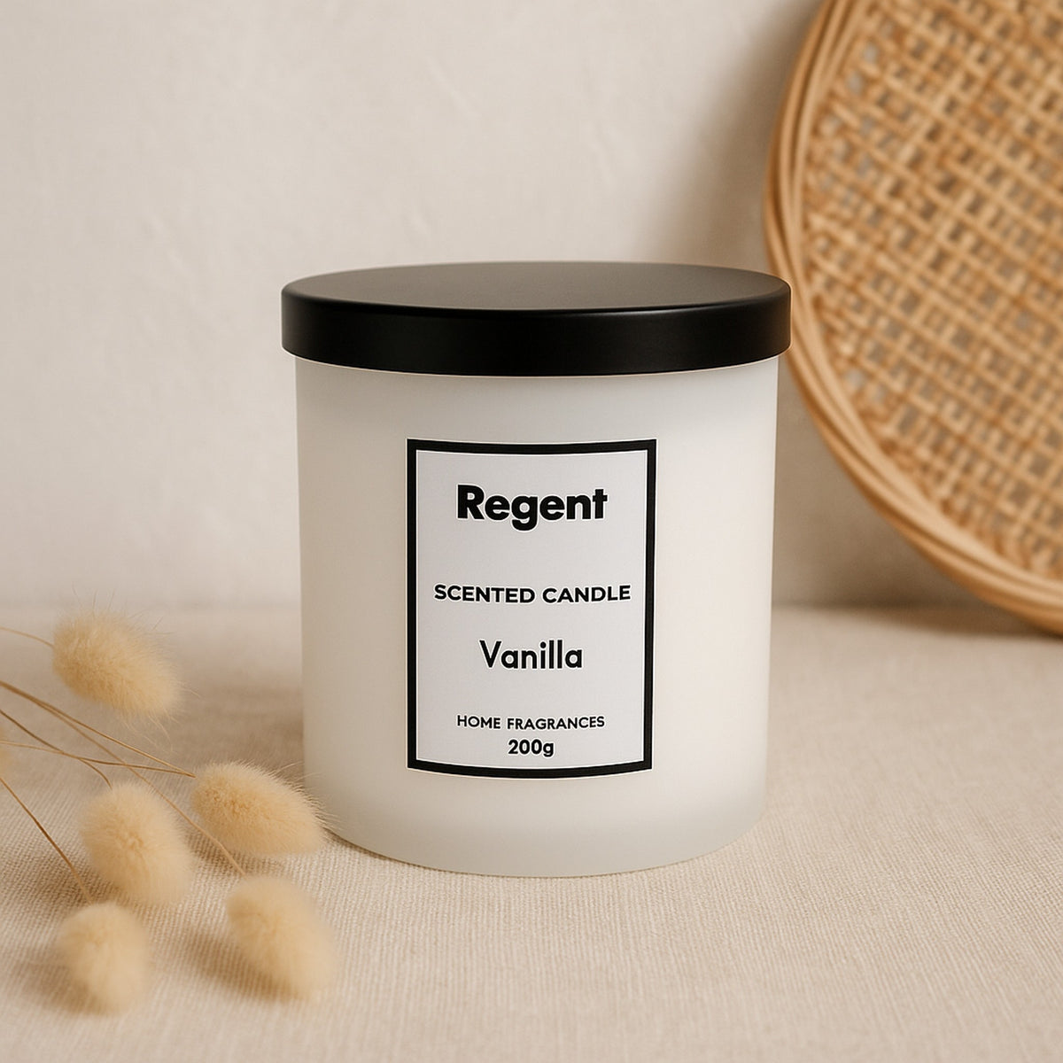 REGENT SCENTED CANDLES (VANILLA) IN A WHITE GLASS JAR WITH BLACK LID 6PK, 200G