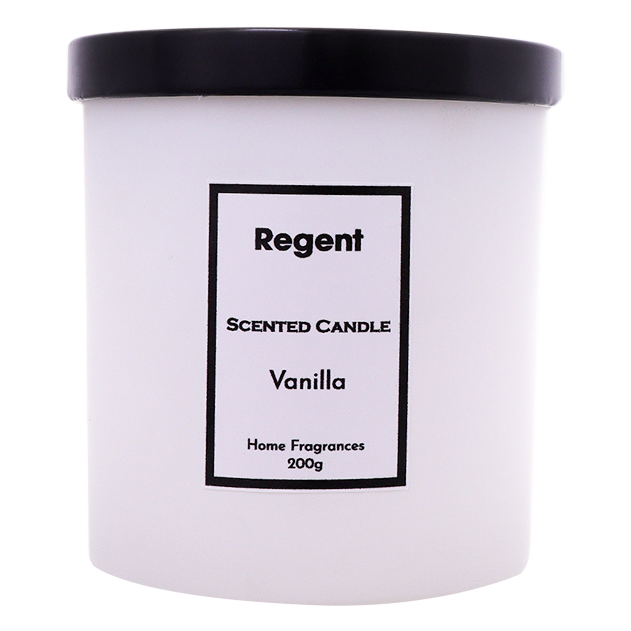 REGENT SCENTED CANDLES (VANILLA) IN A WHITE GLASS JAR WITH BLACK LID 6PK, 200G