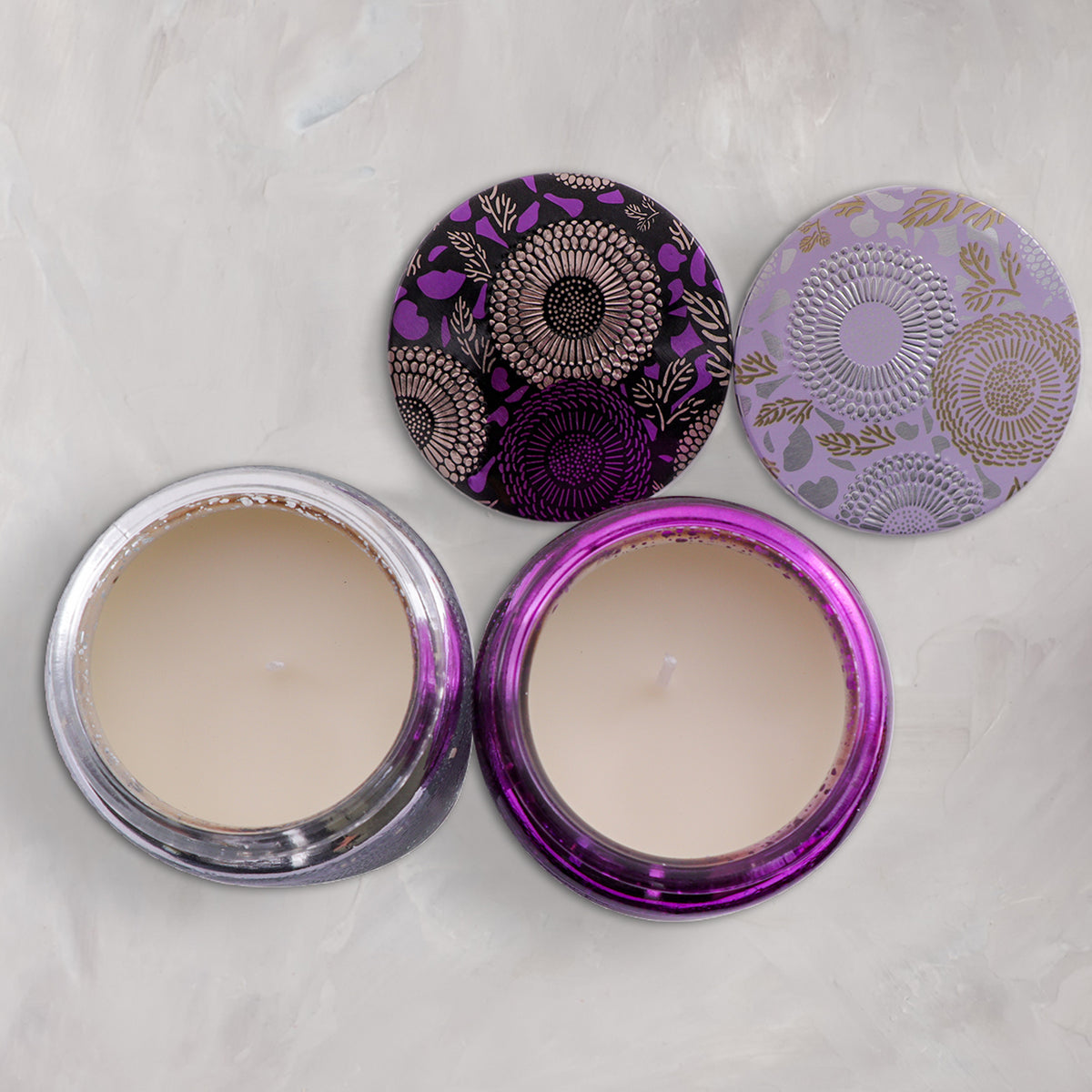 REGENT SCENTED CANDLES (VANILLA) IN EMBOSSED GLASS JARS, ASST. COLOURS 6PK, 185G