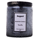 REGENT SCENTED CANDLES (VANILLA) IN EMBOSSED GLASS JARS, ASST. COLOURS 6PK, 185G