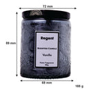 REGENT SCENTED CANDLES (VANILLA) IN EMBOSSED GLASS JARS, ASST. COLOURS 6PK, 185G