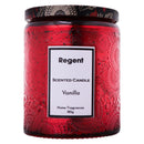 REGENT SCENTED CANDLES (VANILLA) IN EMBOSSED GLASS JARS, ASST. COLOURS 6PK, 185G
