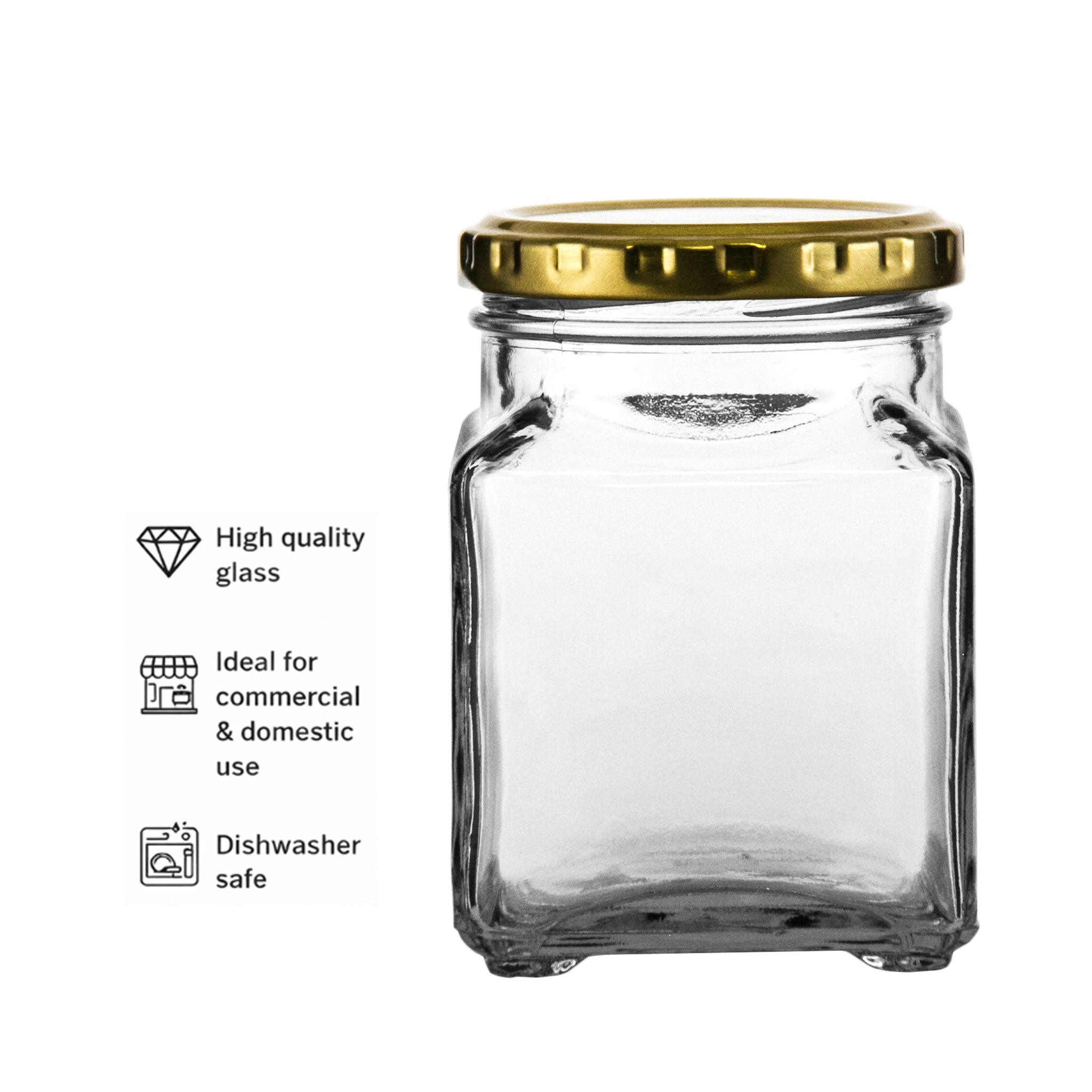 CONSOL 260ML CATERING SQUARE JAR WITH GOLD LID 6PK