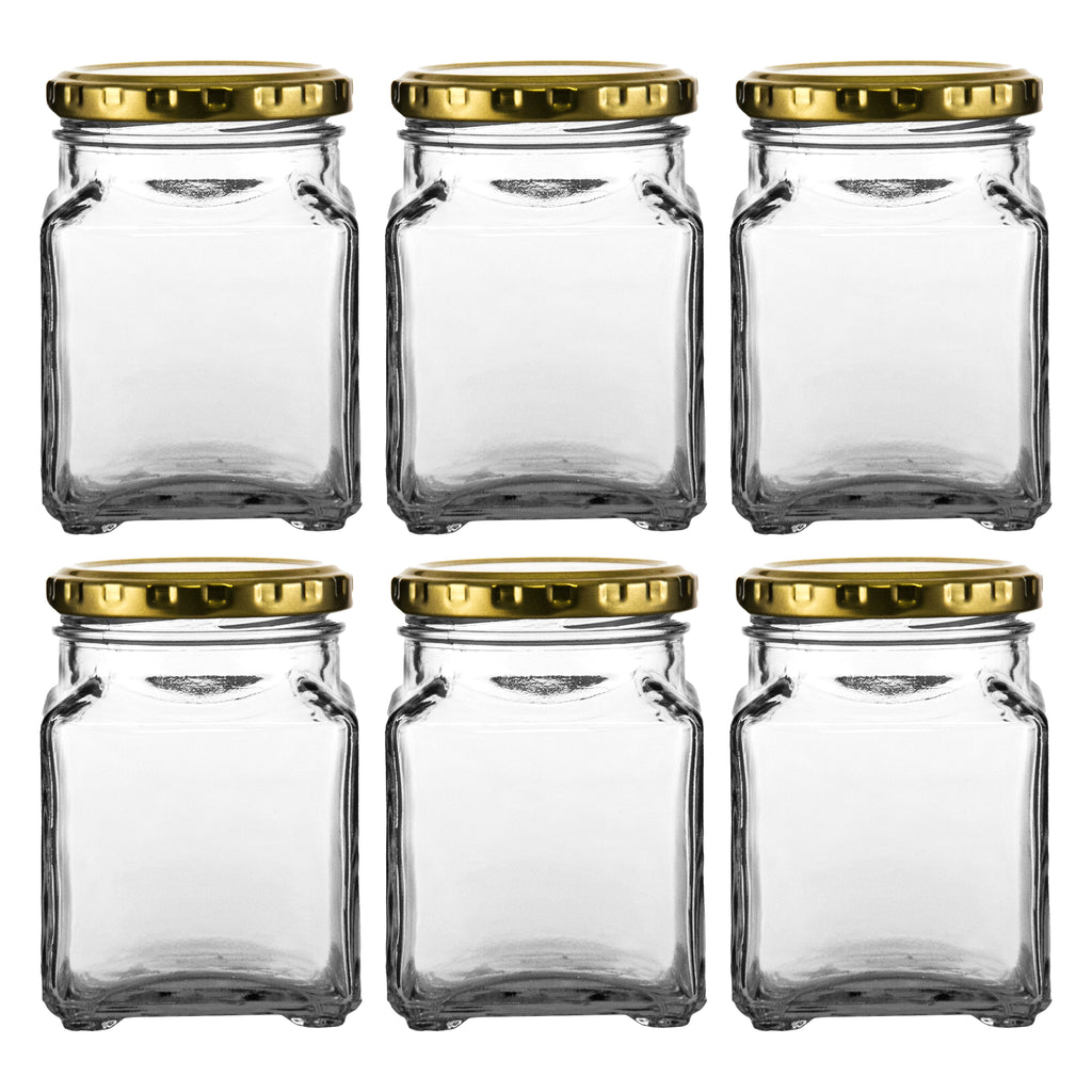 CONSOL 260ML CATERING SQUARE JAR WITH GOLD LID 6PK