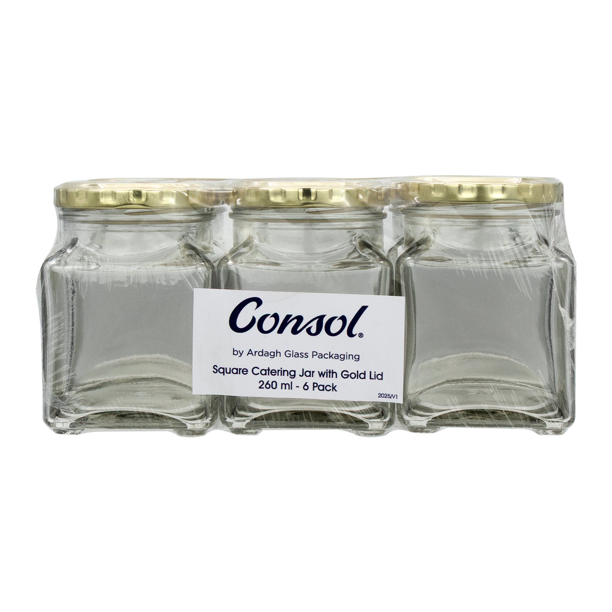 CONSOL 260ML CATERING SQUARE JAR WITH GOLD LID 6PK