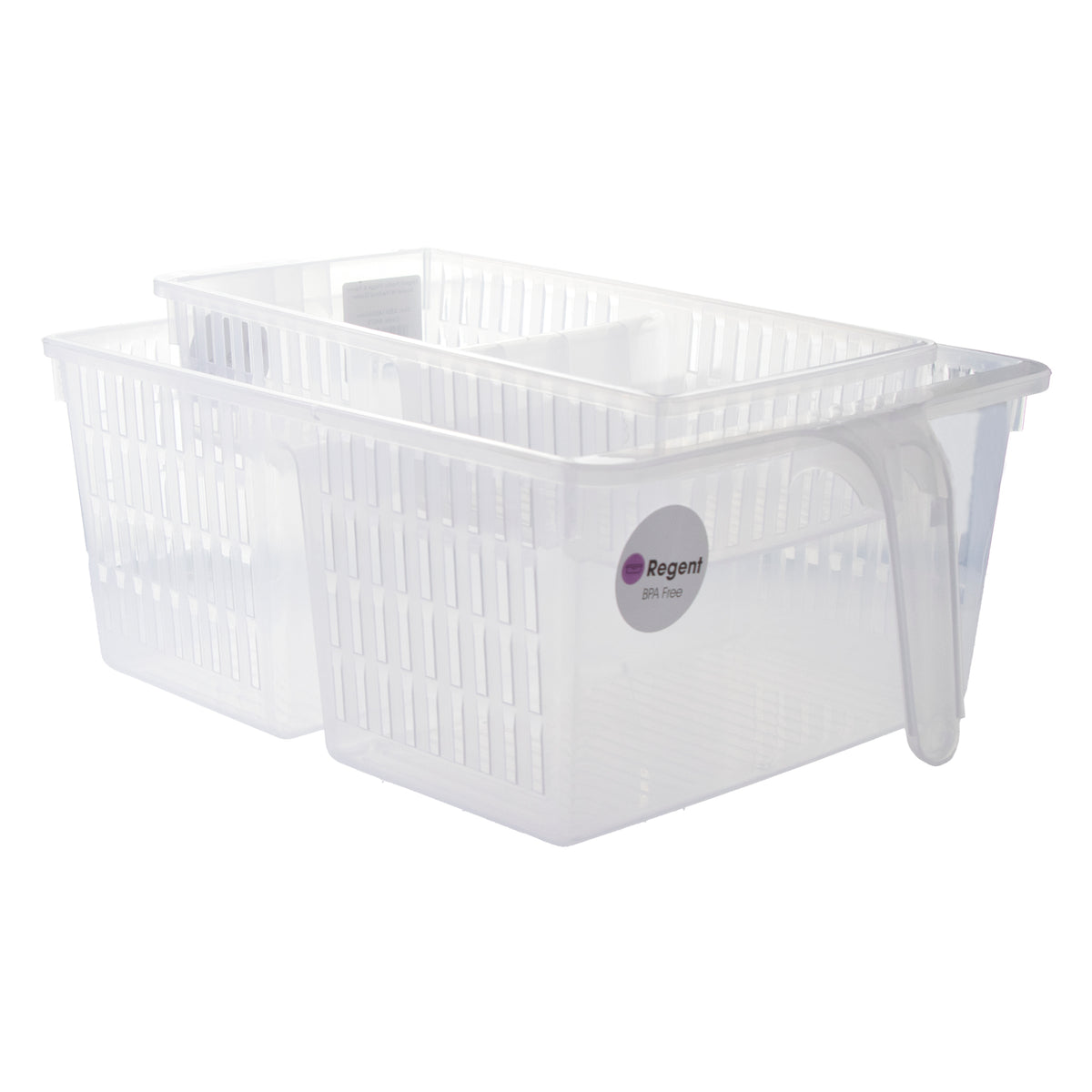 REGENT STOREAWAY PLASTIC CLEAR PANTRY AND FRIDGE BASKETS WITH DIVIDERS 2PK VALUE PACK