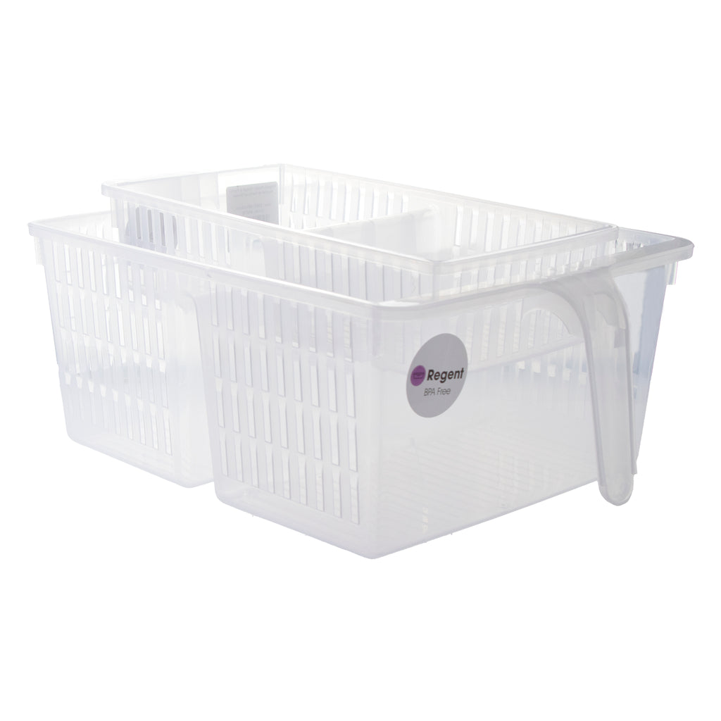 REGENT PLASTIC FRIDGE/PANTRY BASKET WITH DIVIDER CLEAR 2PCE VALUE PACK