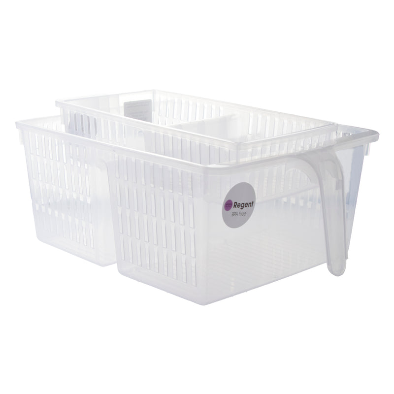REGENT PLASTIC FRIDGE/PANTRY BASKET WITH DIVIDER CLEAR 2PCE VALUE PACK