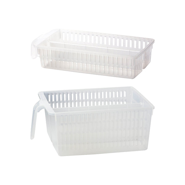 REGENT PLASTIC FRIDGE/PANTRY BASKET WITH DIVIDER CLEAR 2PCE VALUE PACK (A & B), (330X240X130MM)