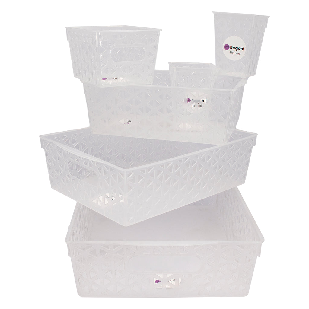 REGENT PLASTIC VENICE BASKET CLEAR 6PK VALUE PACK (A,A,B,C,D,E), 310X230X85MM