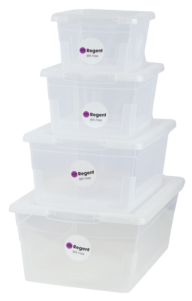 REGENT STOREAWAY CLEAR PLASTIC NEST AND LID STORAGE BOXES 1.3L l 2.1L l 4L l 6L, 4 PIECE VALUE PACK