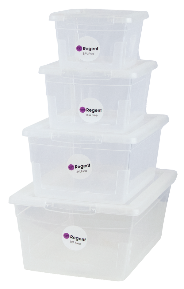 REGENT PLASTIC KEY RECT. STORAGE BOX CLEAR 4PCE VALUE PACK (1.3L/2.1L/4L/6L), (450X320X200MM)