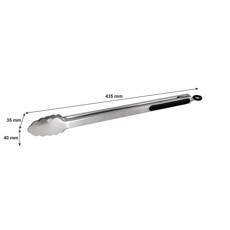 REGENT BRAAI TONG STAINLESS STEEL WITH BLACK TPR HANDLE, (445X40X25MM)