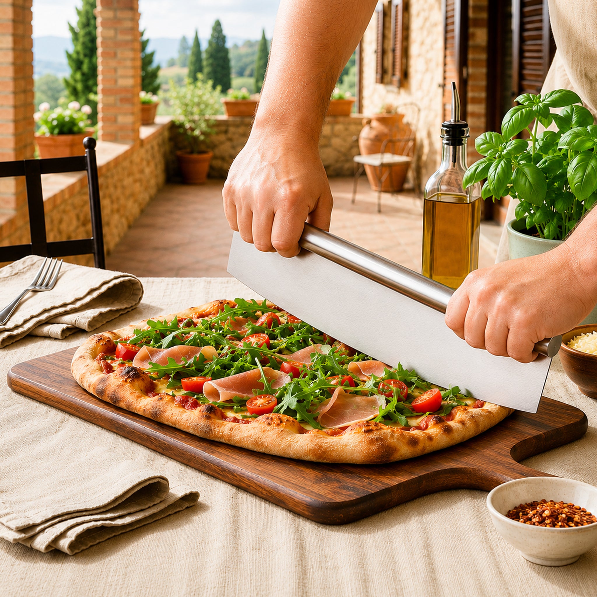 REGENT KITCHEN ROCKER PIZZA CUTTER STAINLESS STEEL WITH PROTECTING COVER, 350MM