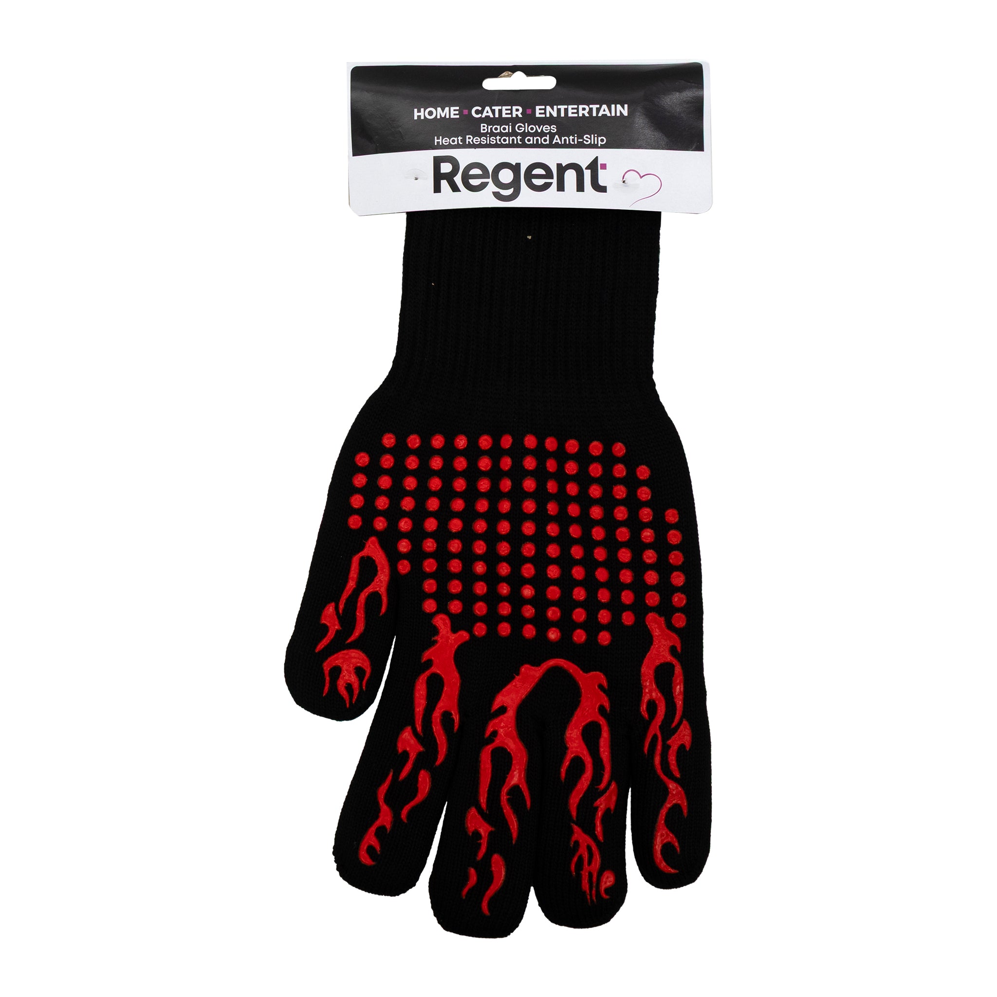 REGENT BBQ GLOVES HEAT RESISTANT NON SLIP SILICONE RED AND BLACK