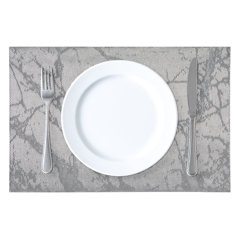 REGENT PLACE MATS WOVEN PVC SILVER MARBLE, 300X450MM