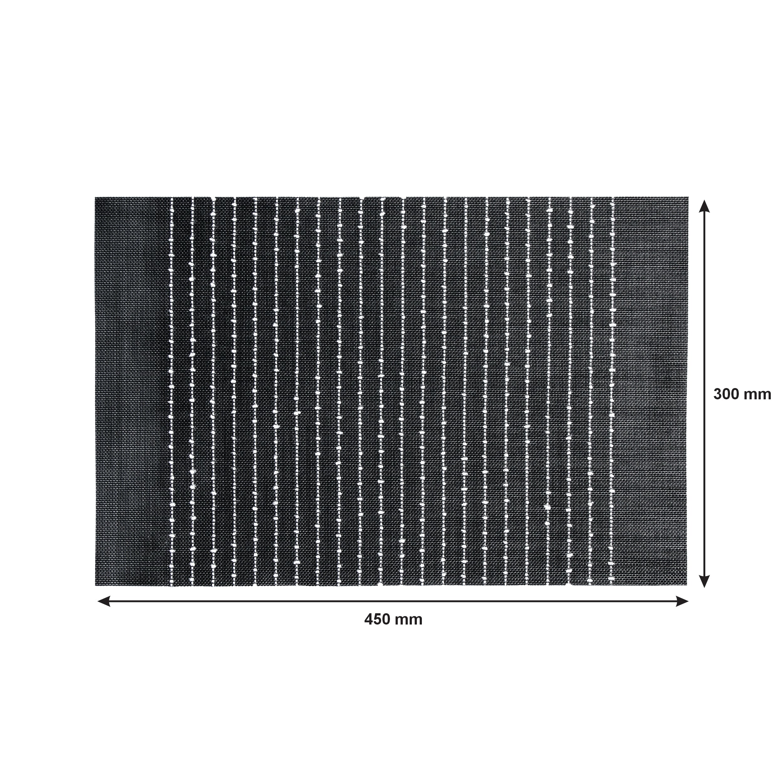 REGENT PLACE MATS WOVEN PVC BLACK WITH WHITE COTTON STRIPES, 300X450MM