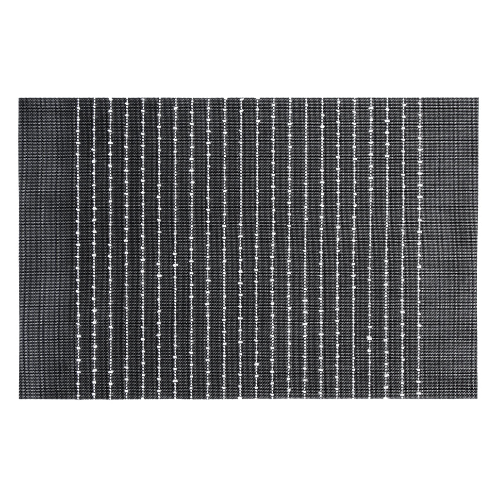 REGENT PLACE MATS WOVEN BLACK PVC WITH WHITE COTTON WEAVE STRIPES, (300X450MM)