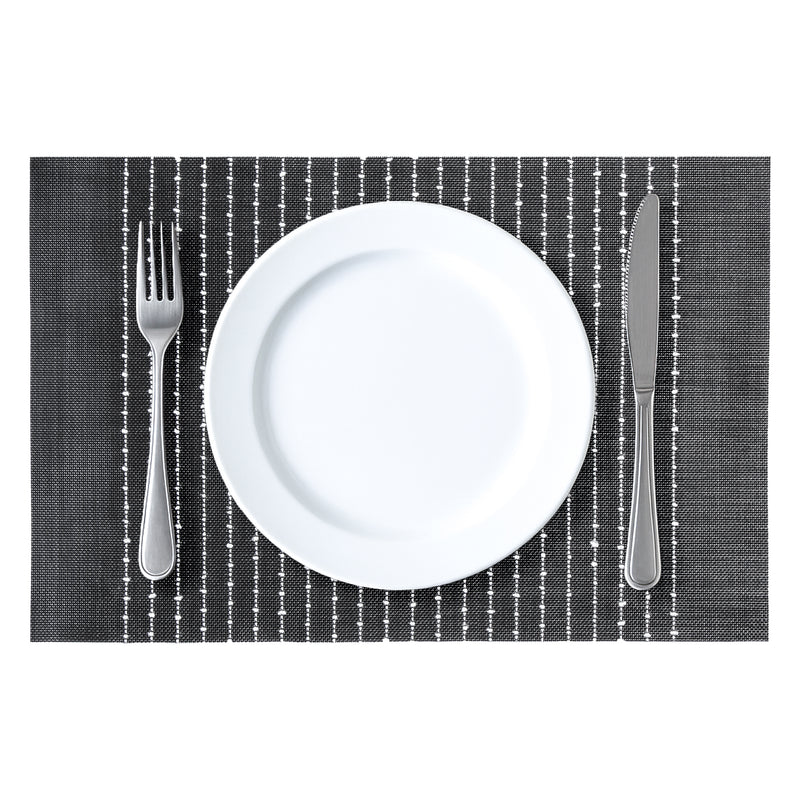 REGENT PLACE MATS WOVEN PVC/COTTON BLACK WITH WHITE STRIPES, 300X450MM