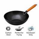 REGENT COOKWARE WOK CARBON STEEL WITH WOODEN HANDLE, 310MM DIA