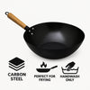 REGENT COOKWARE WOK CARBON STEEL WITH WOODEN HANDLE, 310MM DIA