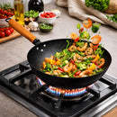 REGENT COOKWARE WOK CARBON STEEL WITH WOODEN HANDLE, 310MM DIA