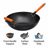 REGENT COOKWARE WOK CARBON STEEL WITH WOODEN HANDLE, 350MM DIA