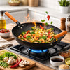 REGENT COOKWARE WOK CARBON STEEL WITH WOODEN HANDLE, 350MM DIA