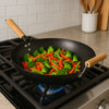 REGENT COOKWARE WOK CARBON STEEL WITH WOODEN HANDLE, 350MM DIA
