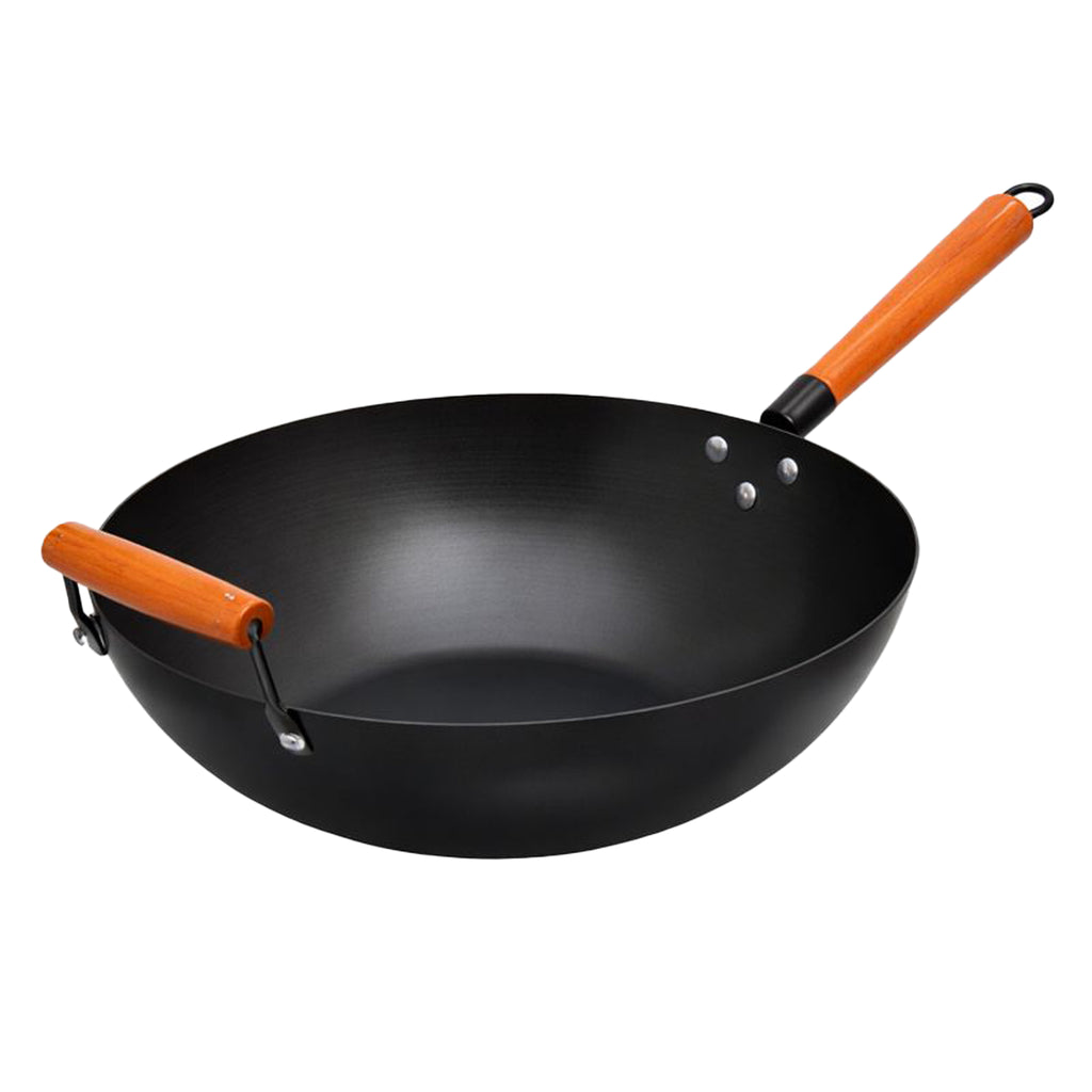 REGENT COOKWARE WOK CARBON STEEL WITH WOODEN HANDLE, 350MM DIA