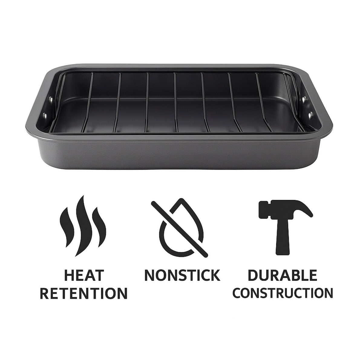 REGENT COOKWARE ROASTING PAN NON STICK WITH V GRID AND ST. STEEL HANDLES, 420X305MM