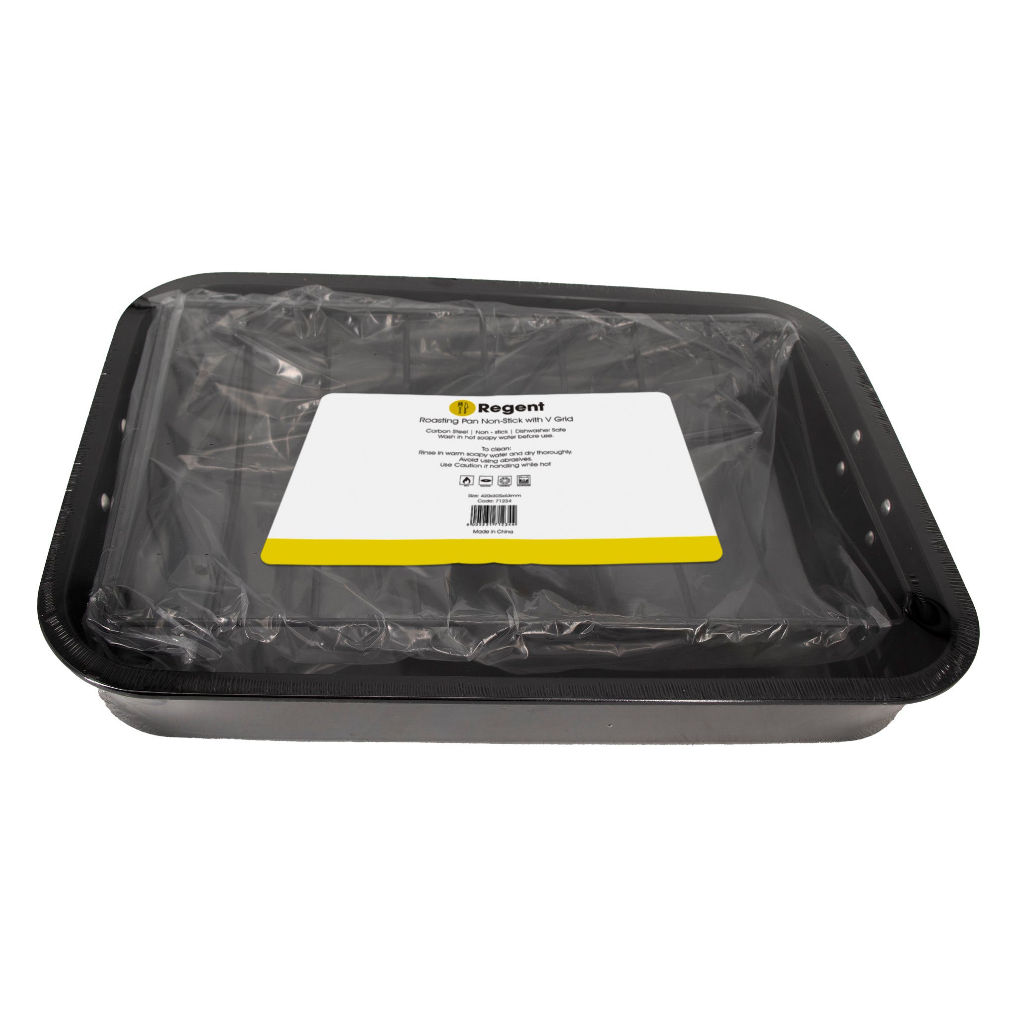 REGENT COOKWARE ROASTING PAN NON STICK WITH V GRID AND ST. STEEL HANDLES, 420X305MM
