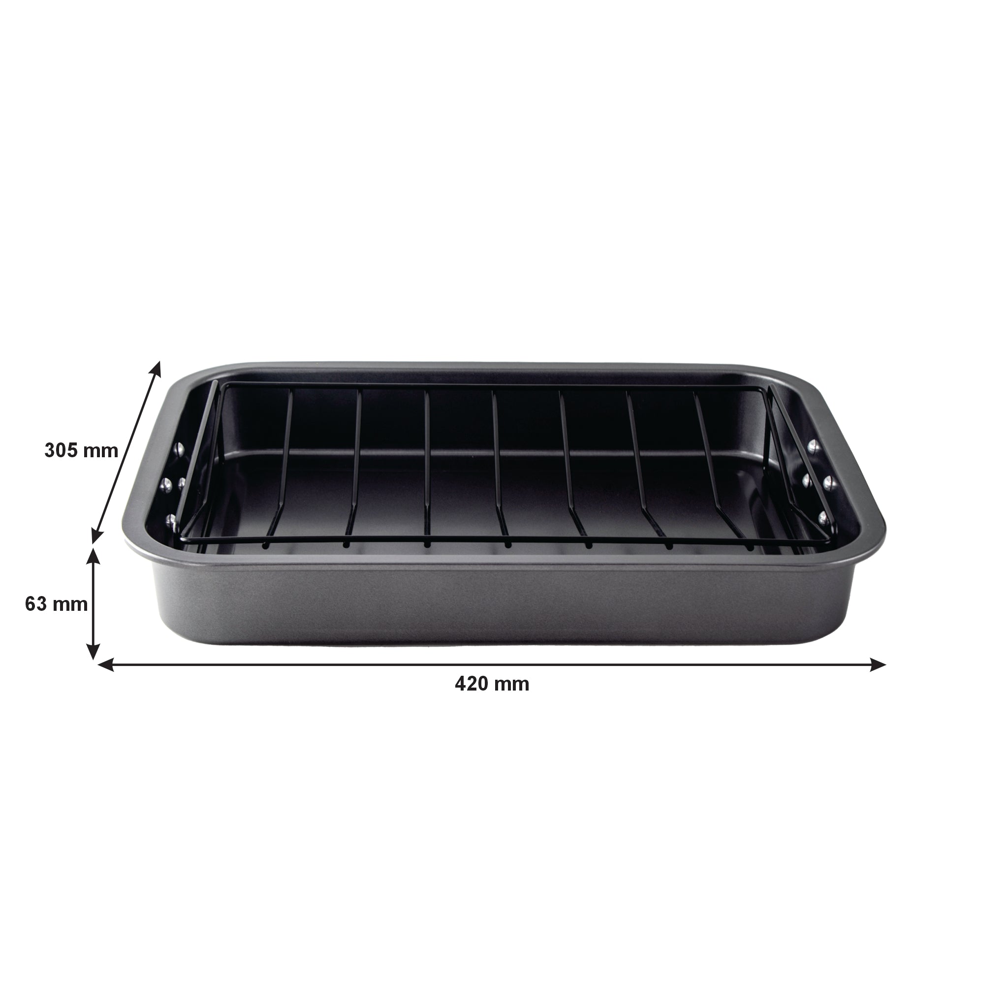 REGENT COOKWARE ROASTING PAN NON STICK WITH V GRID AND ST. STEEL HANDLES, 420X305MM