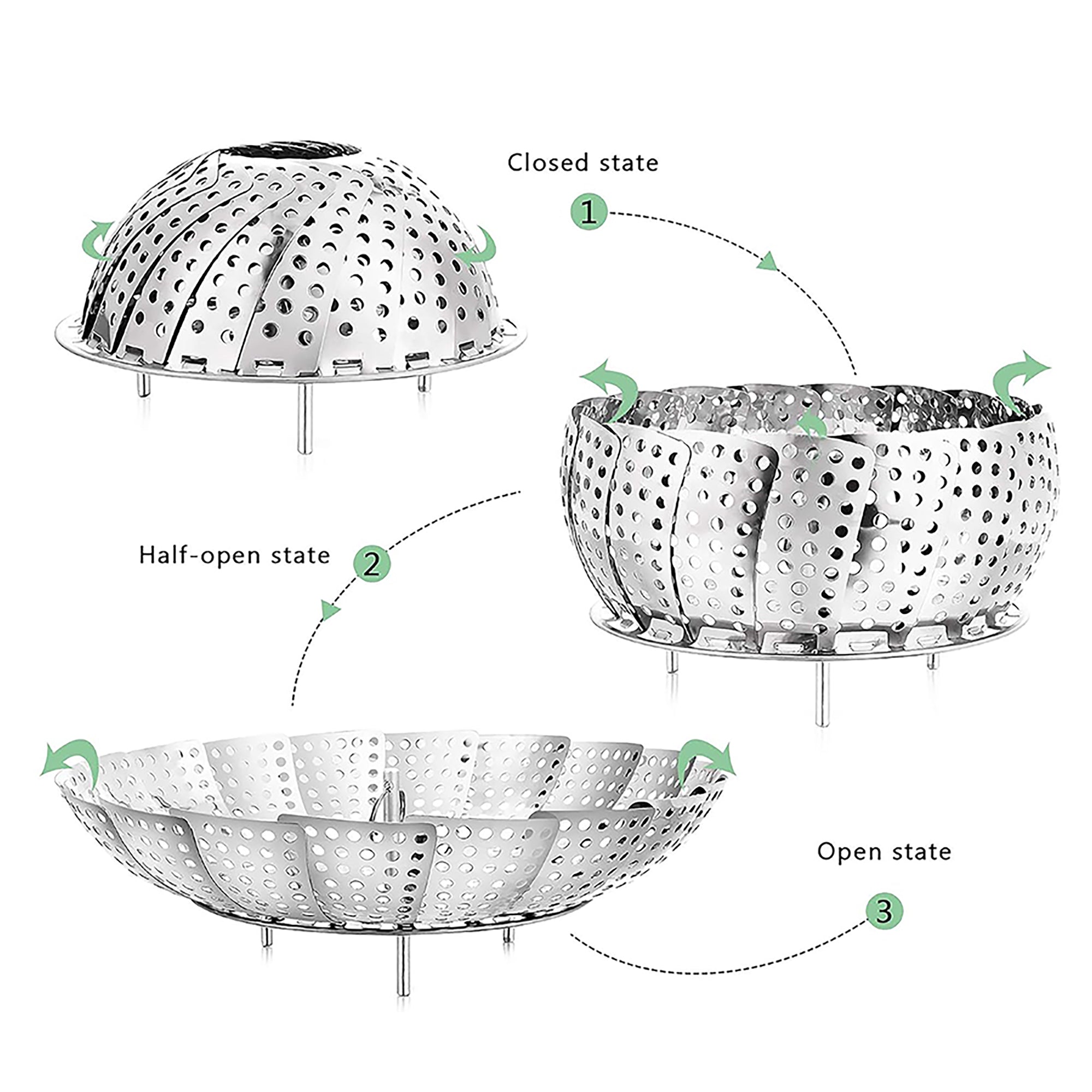 REGENT KITCHEN EXPANDABLE STEAMER BASKET STAINLESS STEEL, 235/138MM DIAX70MM
