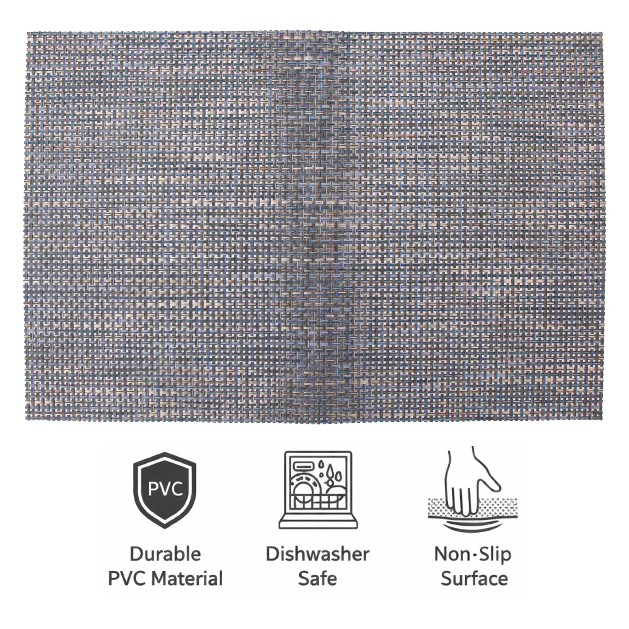 REGENT PLACE MATS WOVEN PVC BLUE/GREY, 305X450MM