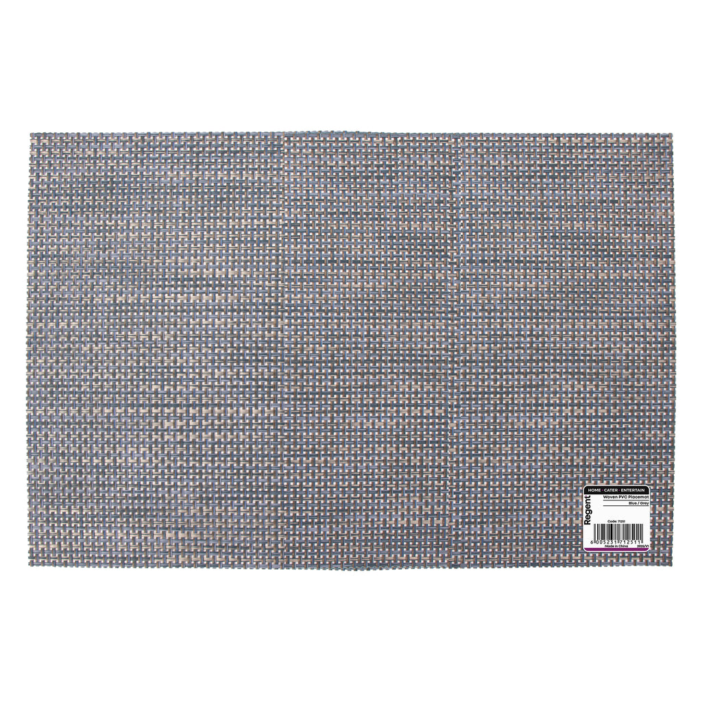 REGENT PLACE MATS WOVEN PVC BLUE/GREY, 305X450MM