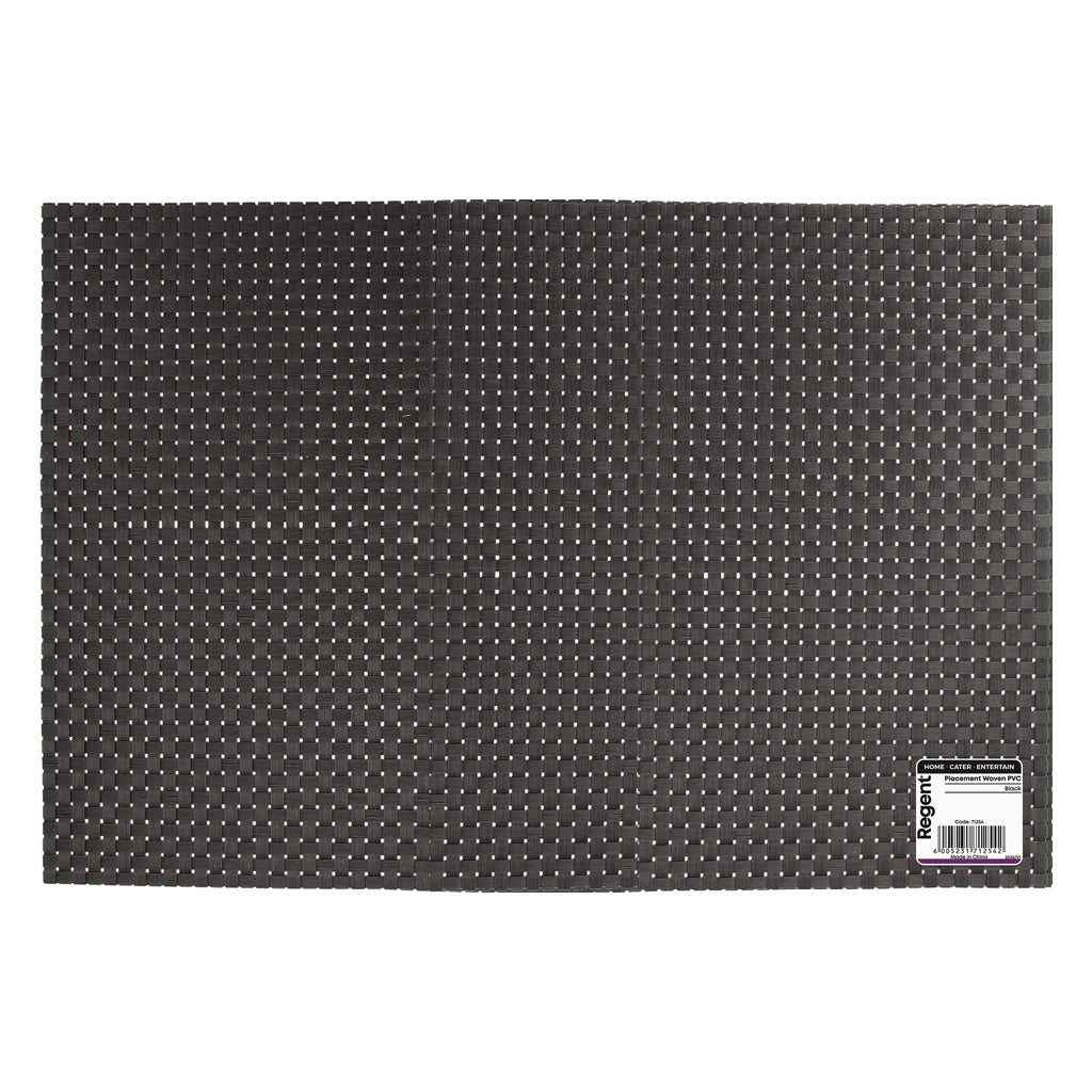 REGENT PLACE MATS WOVEN PVC BLACK, 300X450MM