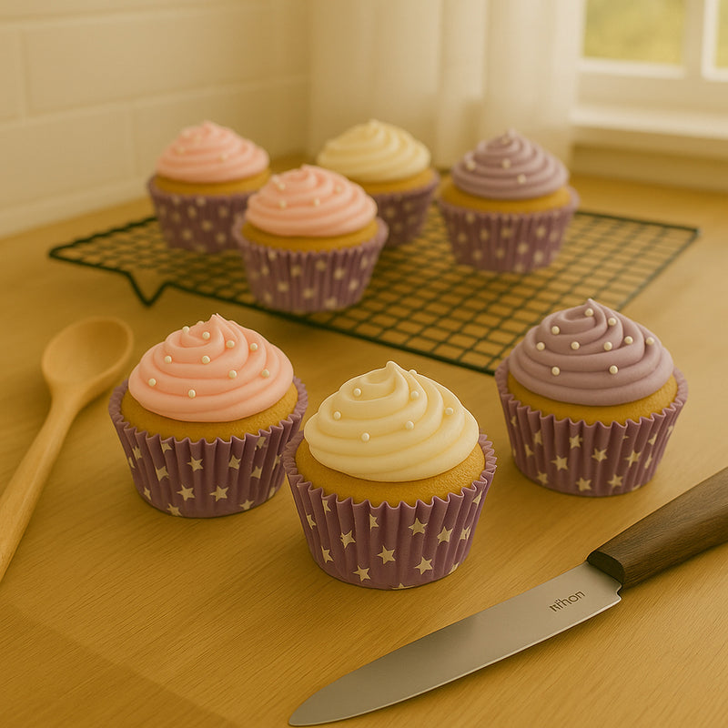 REGENT CAKE CUPS LILAC WITH WHITE STARS 50PK, 55X37.5MM