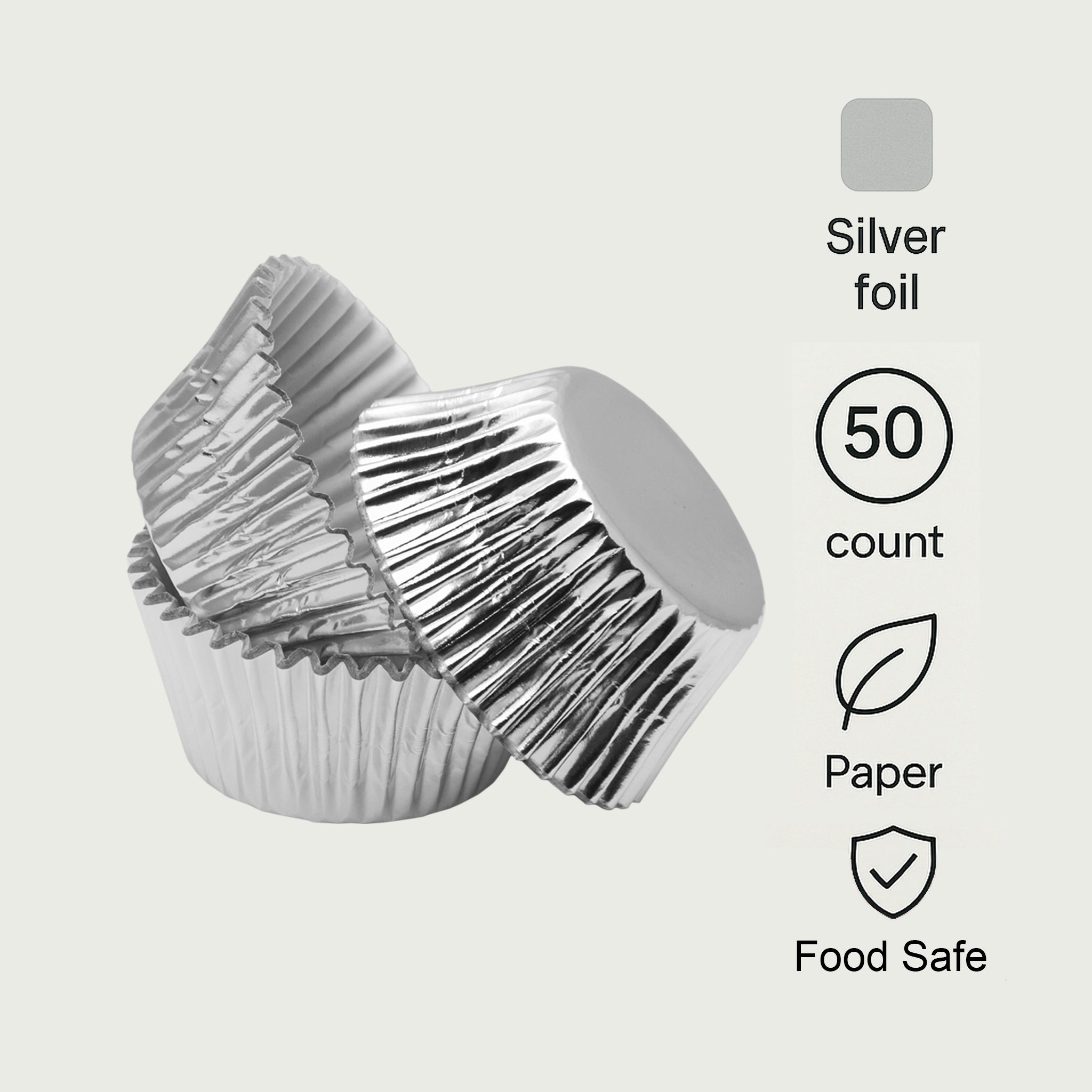 REGENT CAKE CUPS SILVER FOIL 50PK, 50X32.5MM