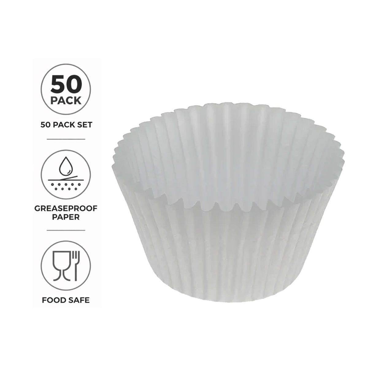 REGENT CAKE CUPS WHITE LARGE 50PK, 55X37.5MM