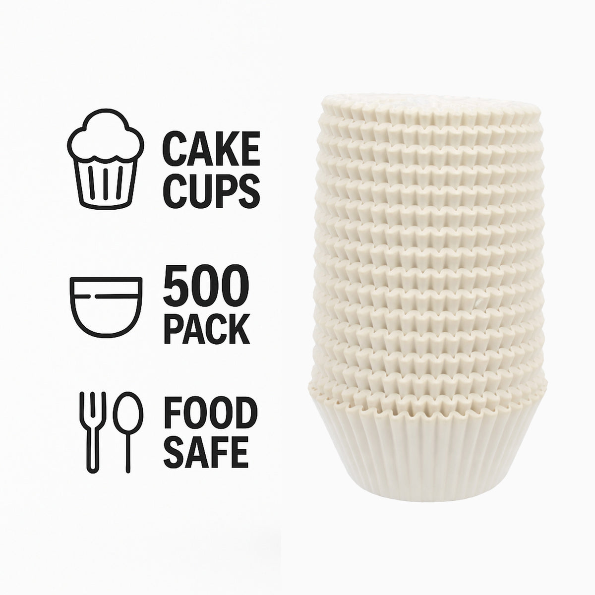 REGENT CAKE CUPS WHITE IN SHRINK TUBE 500PK, 50X32.5MM