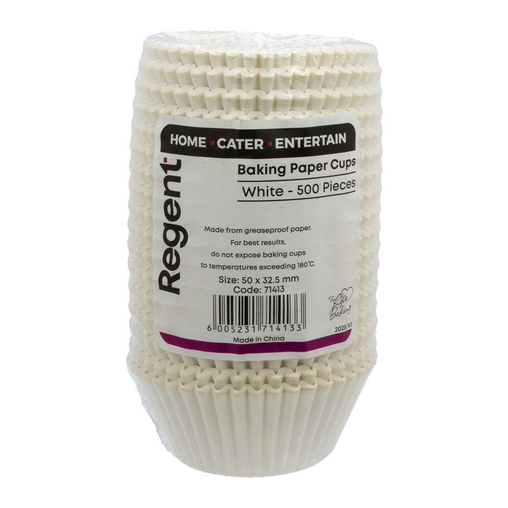 REGENT CAKE CUPS WHITE IN SHRINK TUBE 500PK, 50X32.5MM
