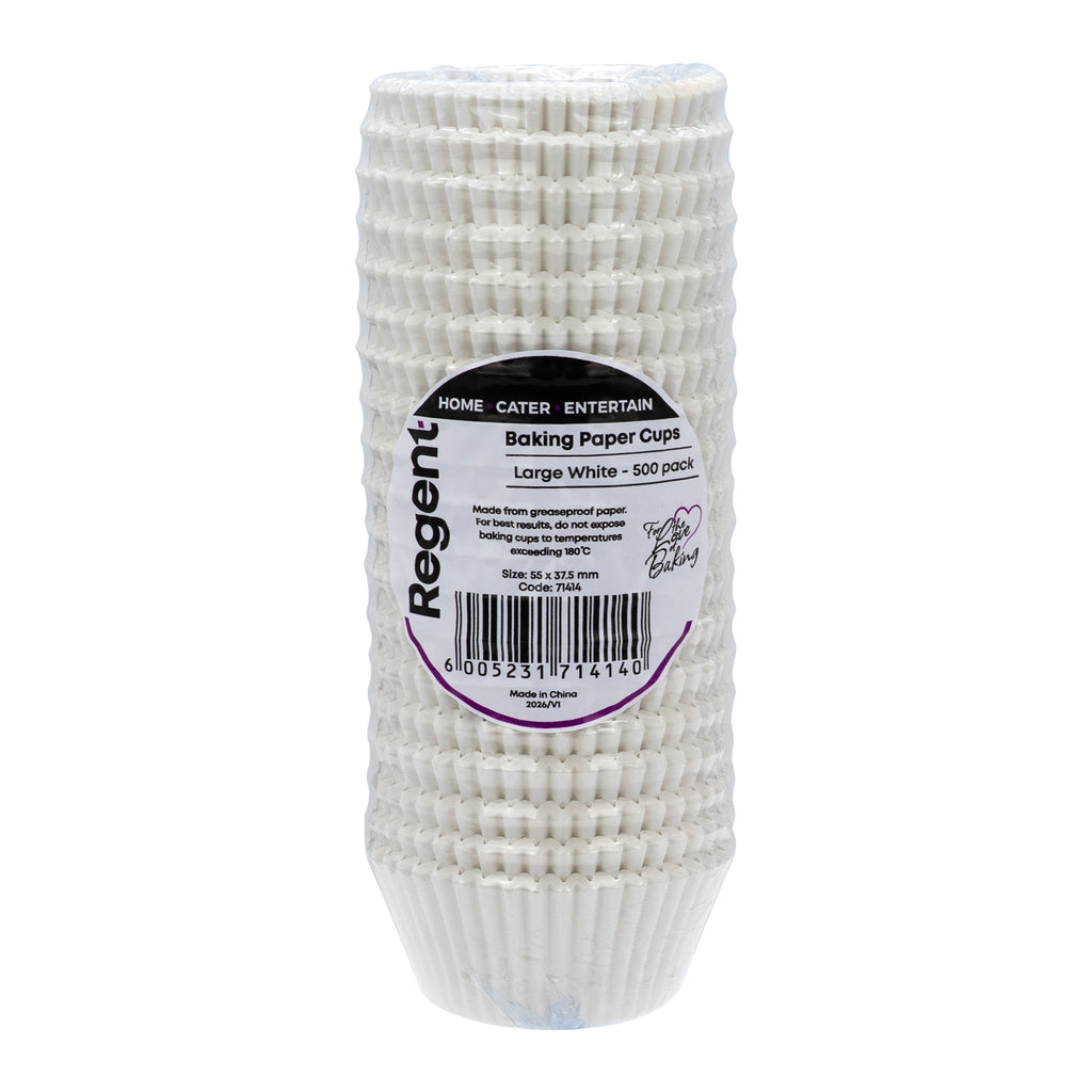 REGENT CAKE CUPS WHITE IN SHRINK TUBE LARGE 500PK, 55X37.5MM