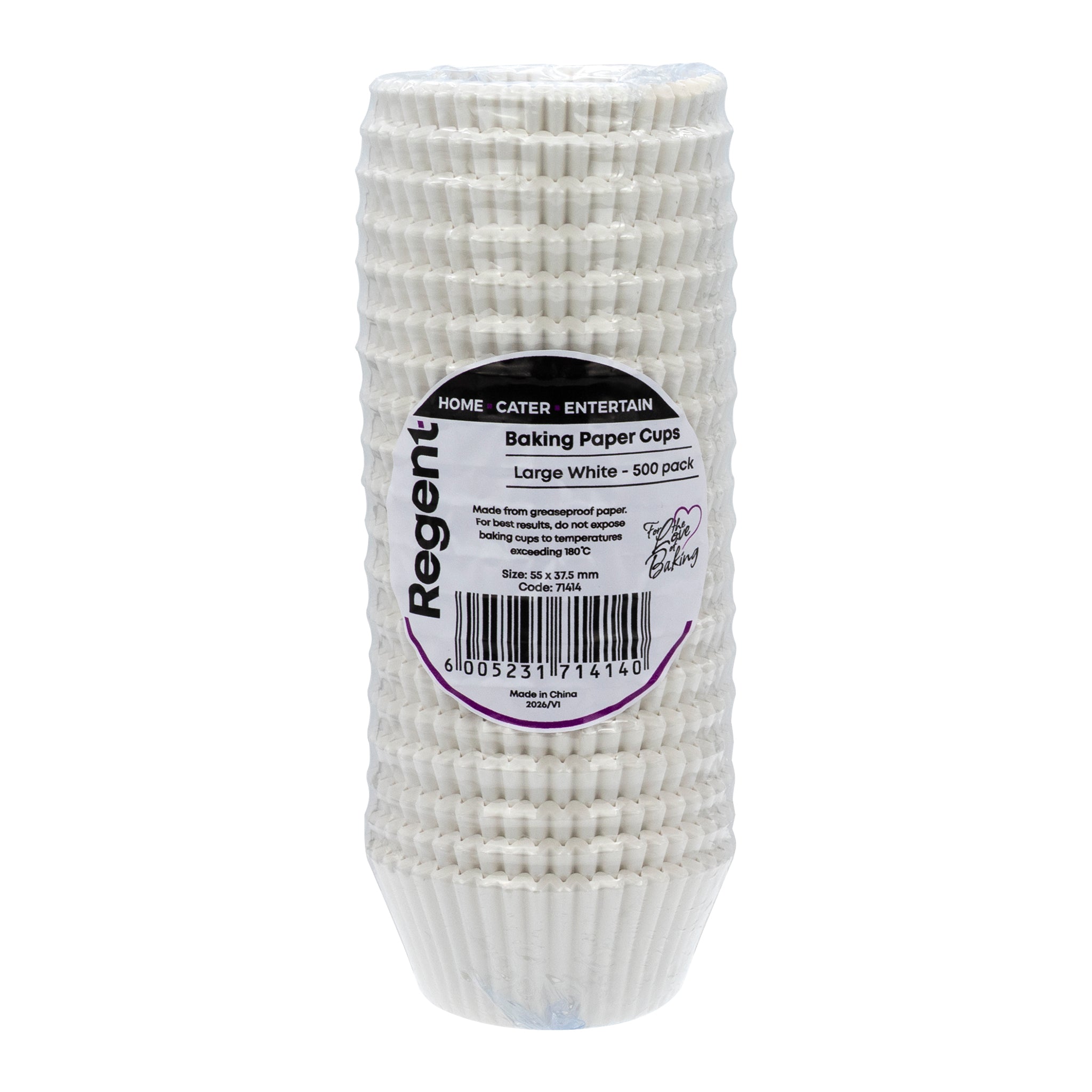 REGENT CAKE CUPS WHITE IN SHRINK TUBE LARGE 500PK, 55X37.5MM