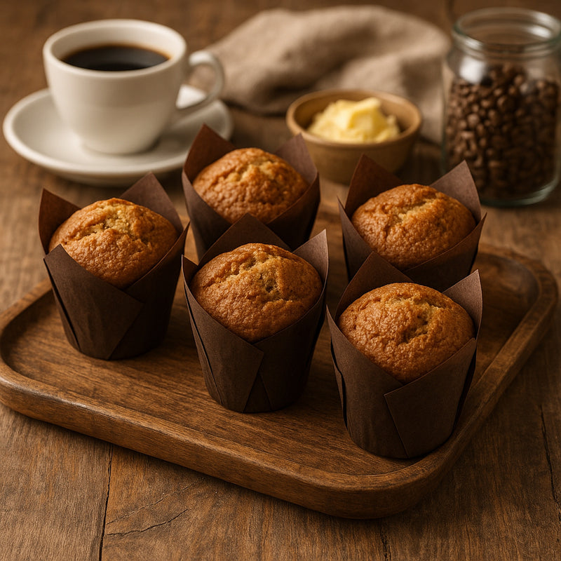 REGENT TULIP MUFFIN CUPS BROWN GREASE PROOF PAPER 25PCS, (50/80MM DIAX90MM)