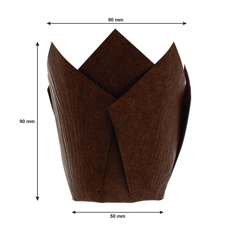 REGENT TULIP MUFFIN CUPS BROWN GREASE PROOF PAPER 25PCS, (50/80MM DIAX90MM)