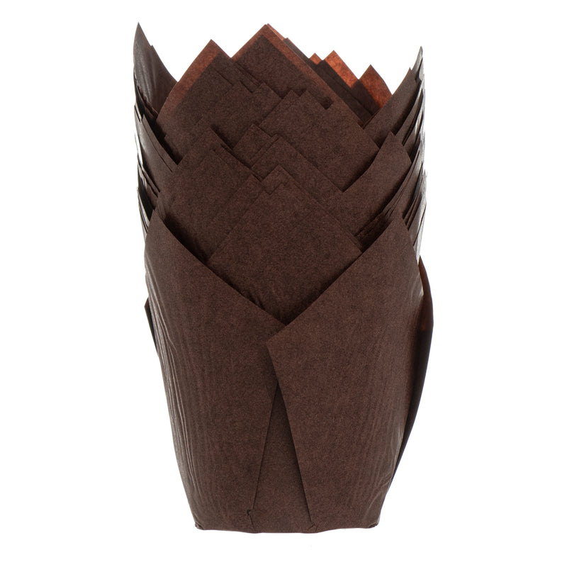 REGENT TULIP MUFFIN CUPS BROWN GREASE PROOF PAPER 25PCS, (50/80MM DIAX90MM)