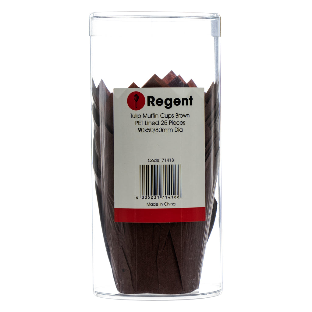 REGENT TULIP MUFFIN CUPS BROWN GREASE PROOF PAPER 50PK, 175MMX165MM