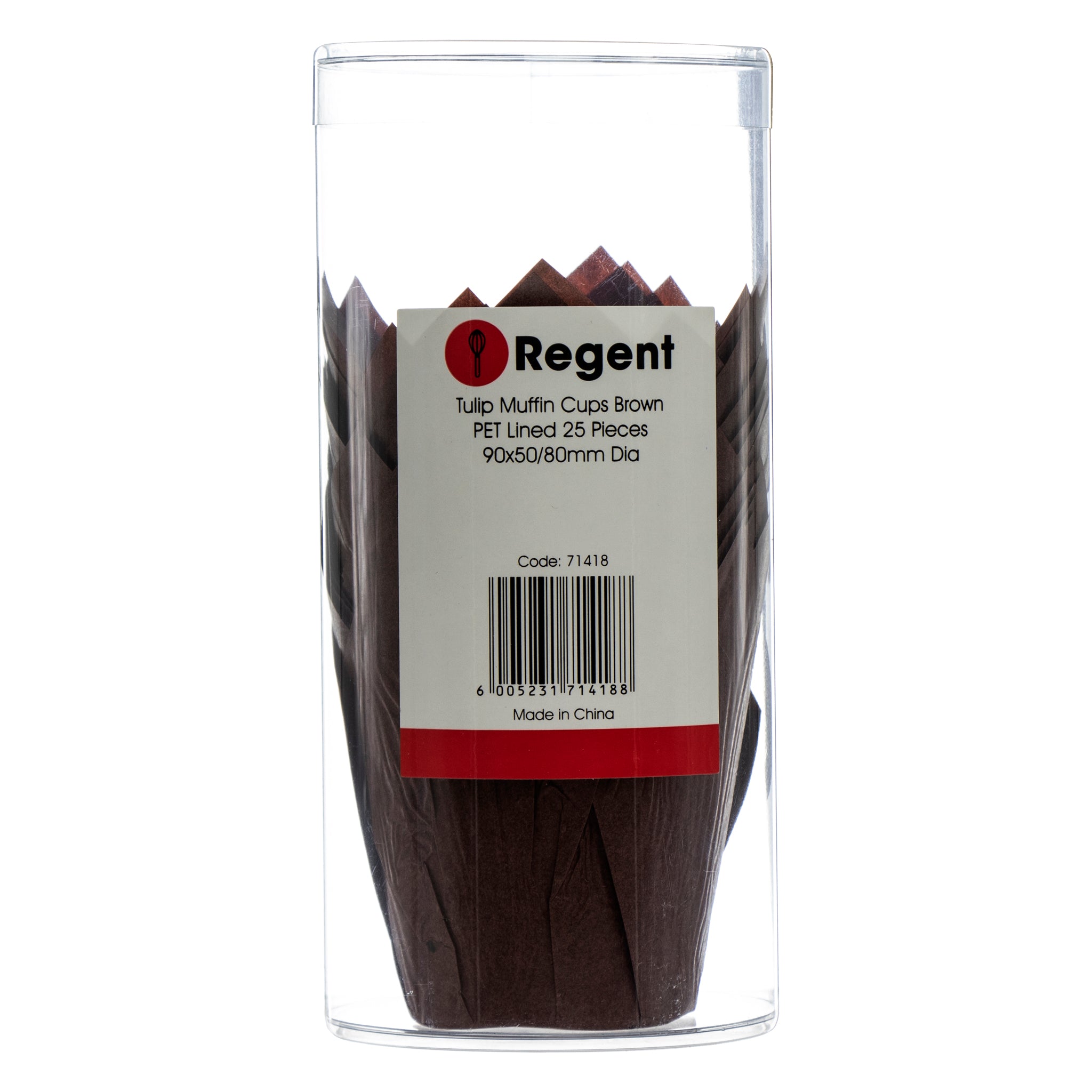 REGENT TULIP MUFFIN CUPS BROWN GREASE PROOF PAPER 50PK, 175MMX165MM